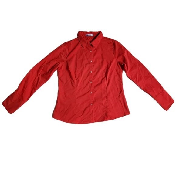 Doublju red long sleeve collared button up top sz XL - Picture 1 of 12